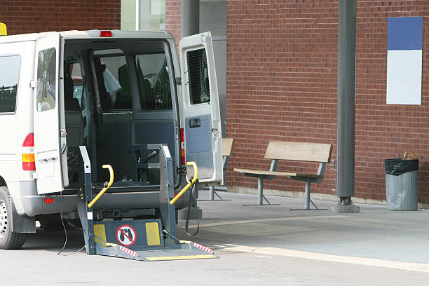 A medical transport van with a ramp, ensuring accessibility for passengers.