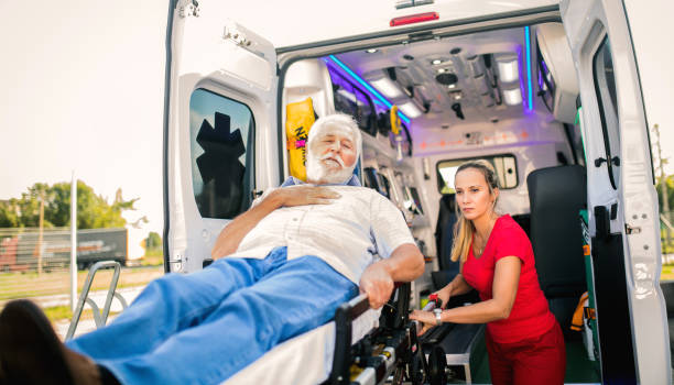 Non-emergency medical transportation ambulance featuring a ramp for easy wheelchair access.