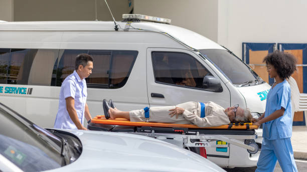 Ambulance equipped with a ramp for wheelchair access, designed for non-emergency medical transportation services.