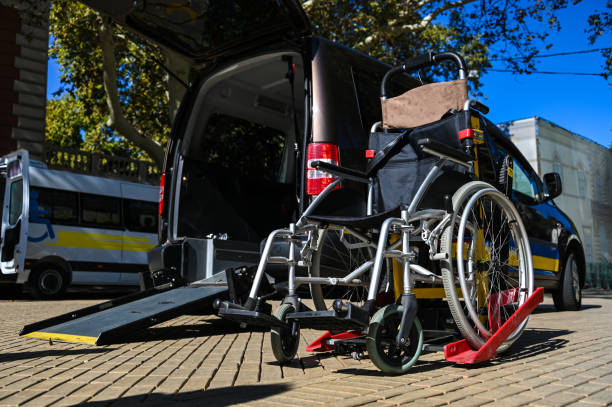 wheelchair sits in the back of a bus, demonstrating inclusive public transport for all.